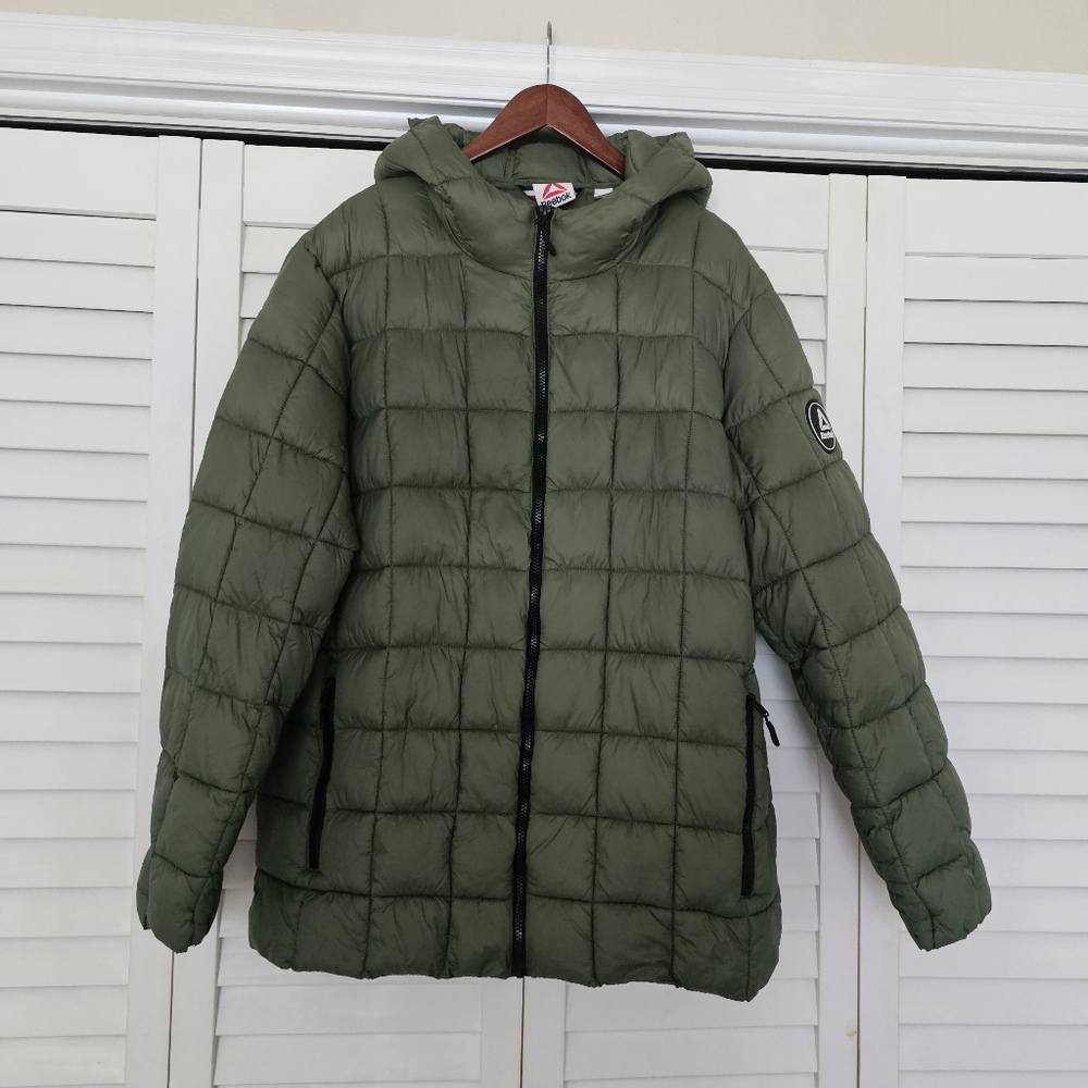 Reebok Glacier Shied Puffer Jacket Size 2XL Olive Green Hooded Zip Front